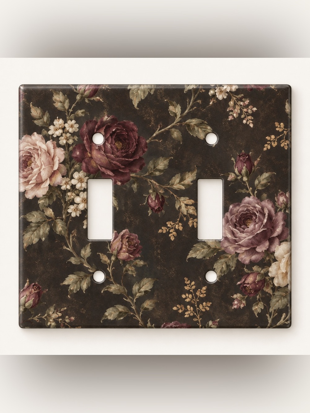 Moody Floral Rose Cottagecore Double Toggle Light Switch Wall Plate Cover